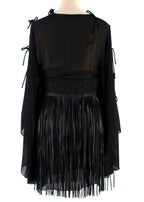Christian Dior Black Leather Fringe Tunic Mini Dress