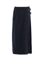Prada Navy and Black Pleated Midi Skirt with Buckle Detail