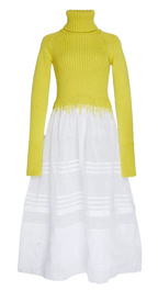 Loewe Yellow Wool Roll Neck Sheer Dress