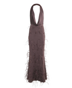 Lapointe Lightweight Jersey Deep Cowl Neck Gown With Feathers
