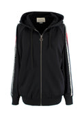 Gucci Black Crystal Stripe Sleeve Zip Up Hoodie