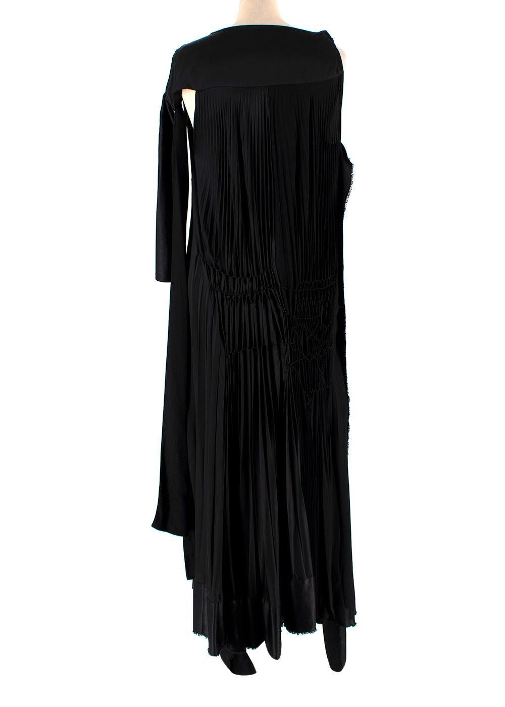 Loewe Black Pleated Asymmetric Contrast Stitch Maxi Dress