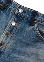 Combo Black Leather & Distressed Denim Jeans