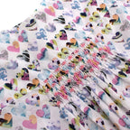 Fleurisse White Heart Print Cotton Smocking Embroidery Dress