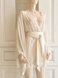 Lucile Couture Ivory Pure Silk & Leavers Lace Bridal Robe