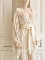 Lucile Couture Ivory Pure Silk & Leavers Lace Bridal Robe