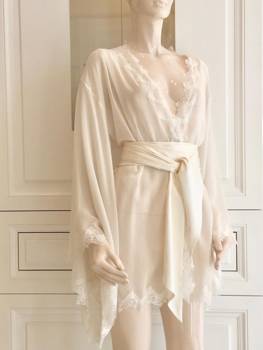 Lucile Couture Ivory Pure Silk & Leavers Lace Bridal Robe