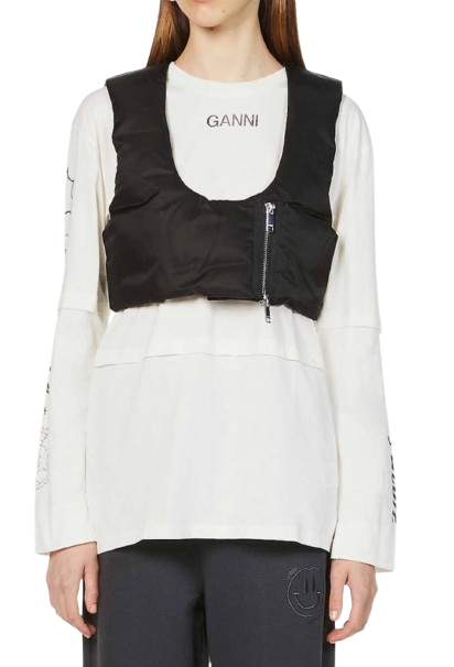 Cropped Black Zip Front Vest