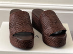Casadei Brown Woven Leather Platform Slides