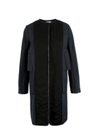 Celine Navy and Black Leather Trim Longline Jacket