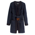 Chanel Navy Houndstooth Belted Wool Jacket