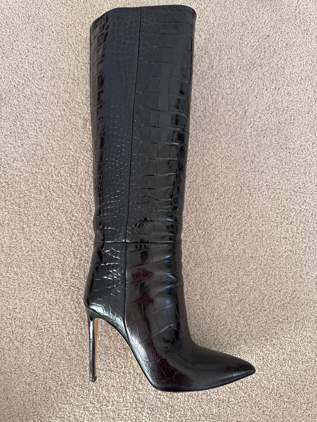 Croc Effect Glossy Black Leather Boots