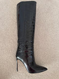 Croc Effect Glossy Black Leather Boots