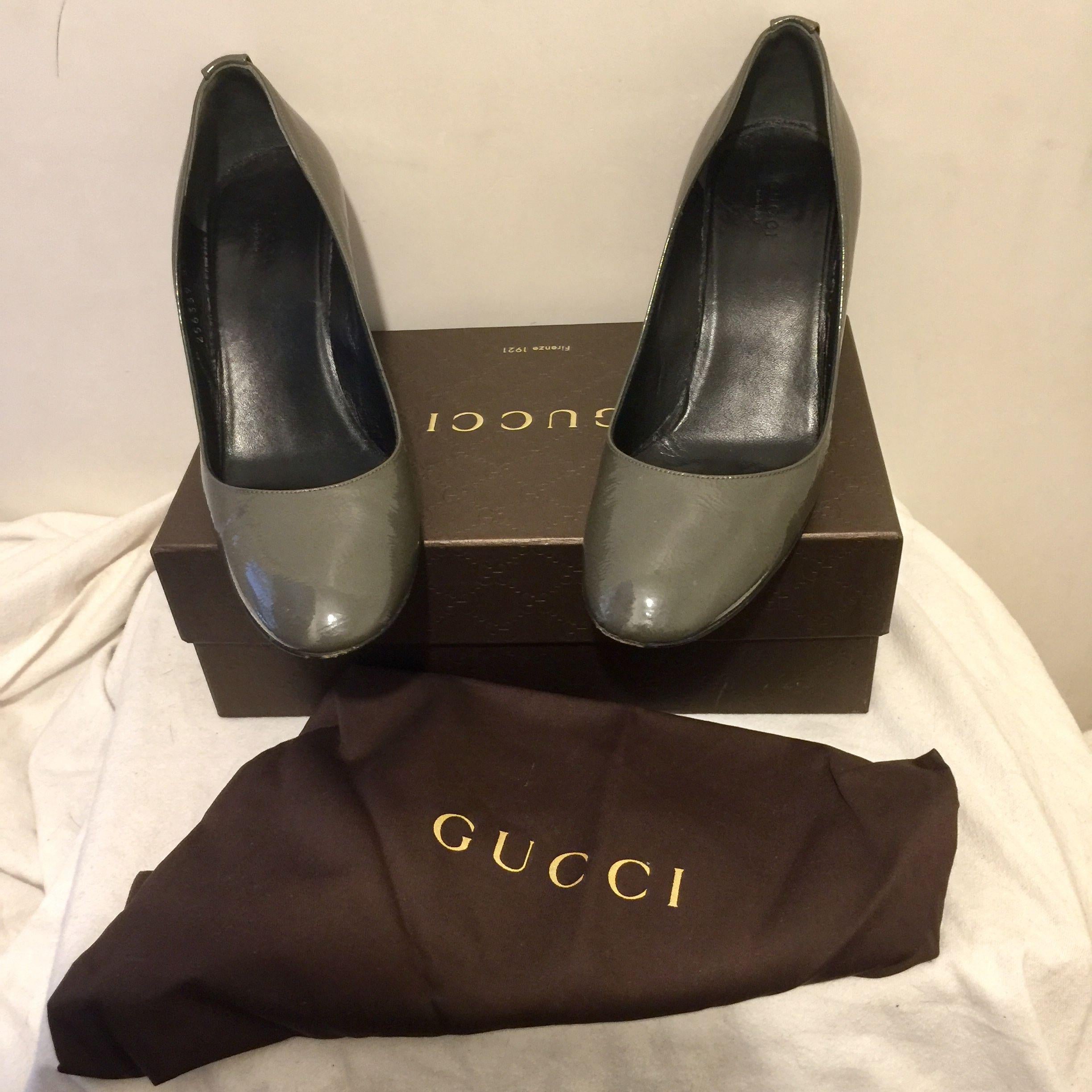 Vintage Grey Patent Wedge Heeled Pumps