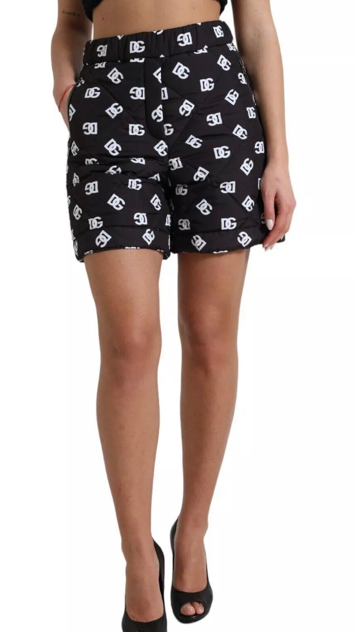 Dolce & Gabbana Black Logo Printed Padded Shorts