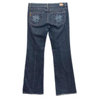 Paige Denim Flared Jeans with Back Pocket Embroidery