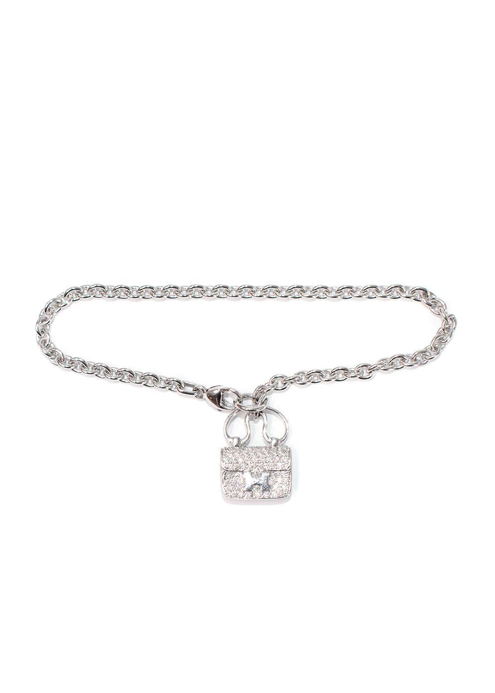 Hermes White Gold and Diamond Constance Bracelet