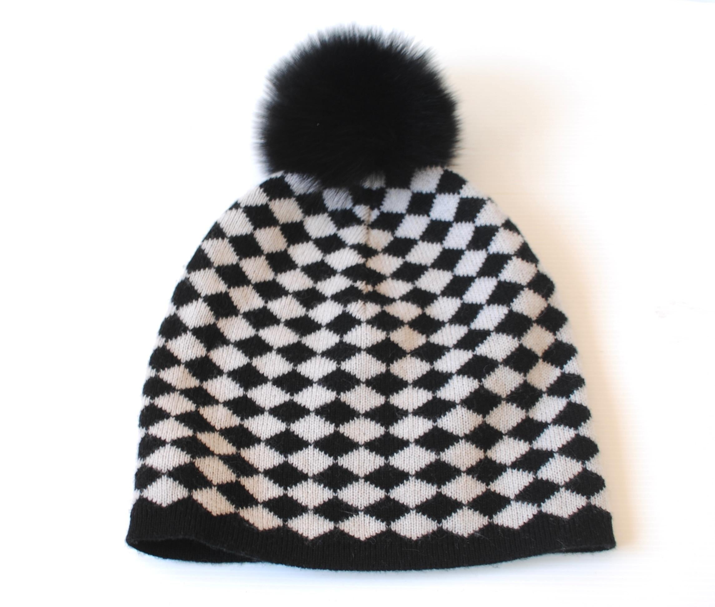 MaxMara Black and White Wool Bobble Hat
