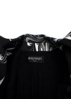 Balmain Black Marble Printed Satin Double Breasted Blazer
