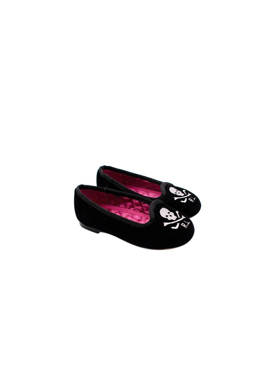 Ralph Lauren Black Velvet Skull Loafers
