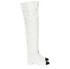 Chanel White Knee High Leather Boots