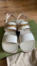 Cream leather chain embellished sandals