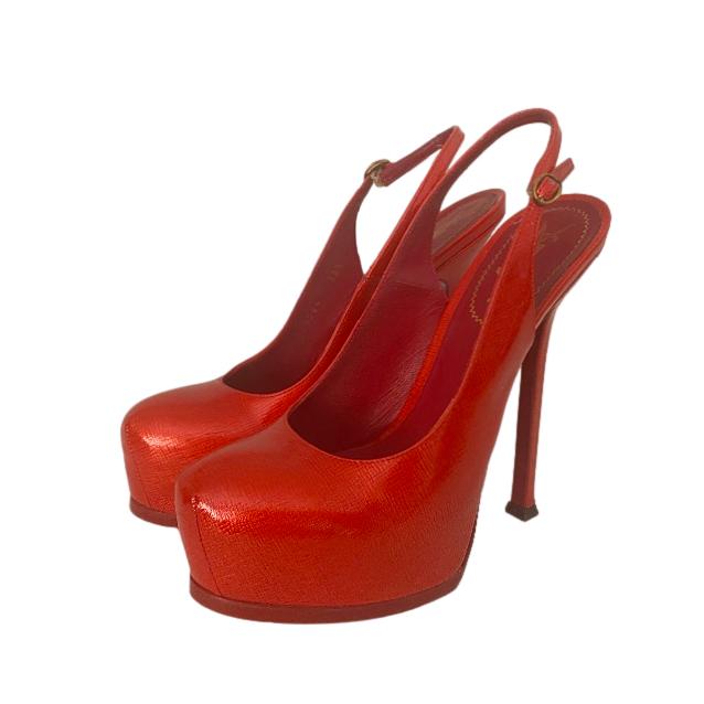 Saint Laurent Coral Leather Tribtoo Slingbacks
