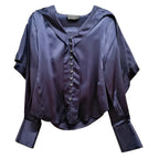 Salvatore Ferragamo Blue Shawl Collar Silk Shirt