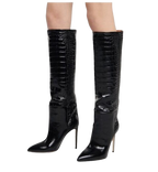 Croc Effect Glossy Black Leather Boots