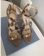 Nude/Gold Woven Leather & Suede Sandals