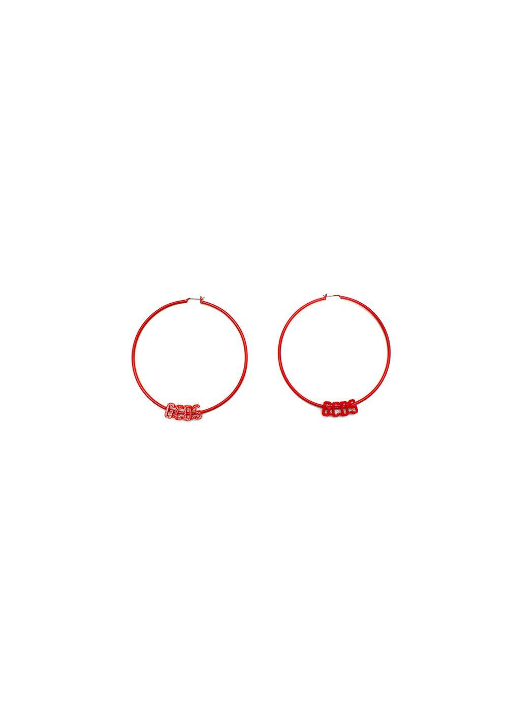 Red enamelled logo hoop earrings