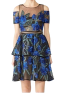 Marchesa Notte Floral Embroidered Mini Dress