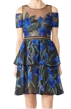 Marchesa Notte Floral Embroidered Mini Dress