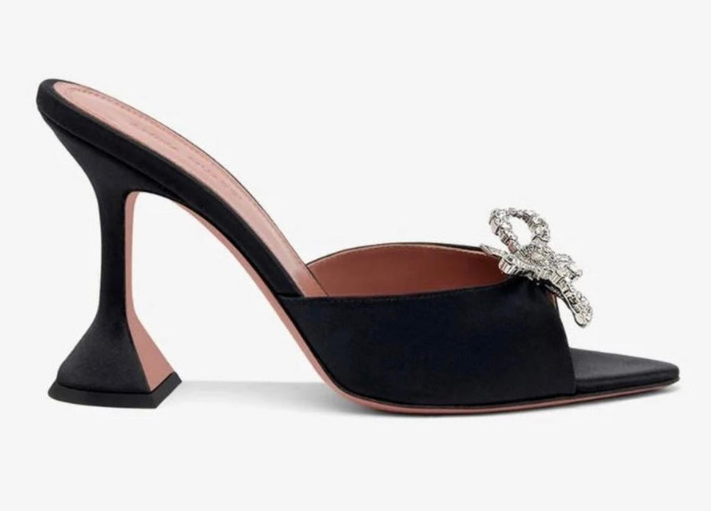Amina Muaddi Black Satin Embellished Mules
