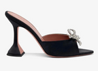 Amina Muaddi Black Satin Embellished Mules