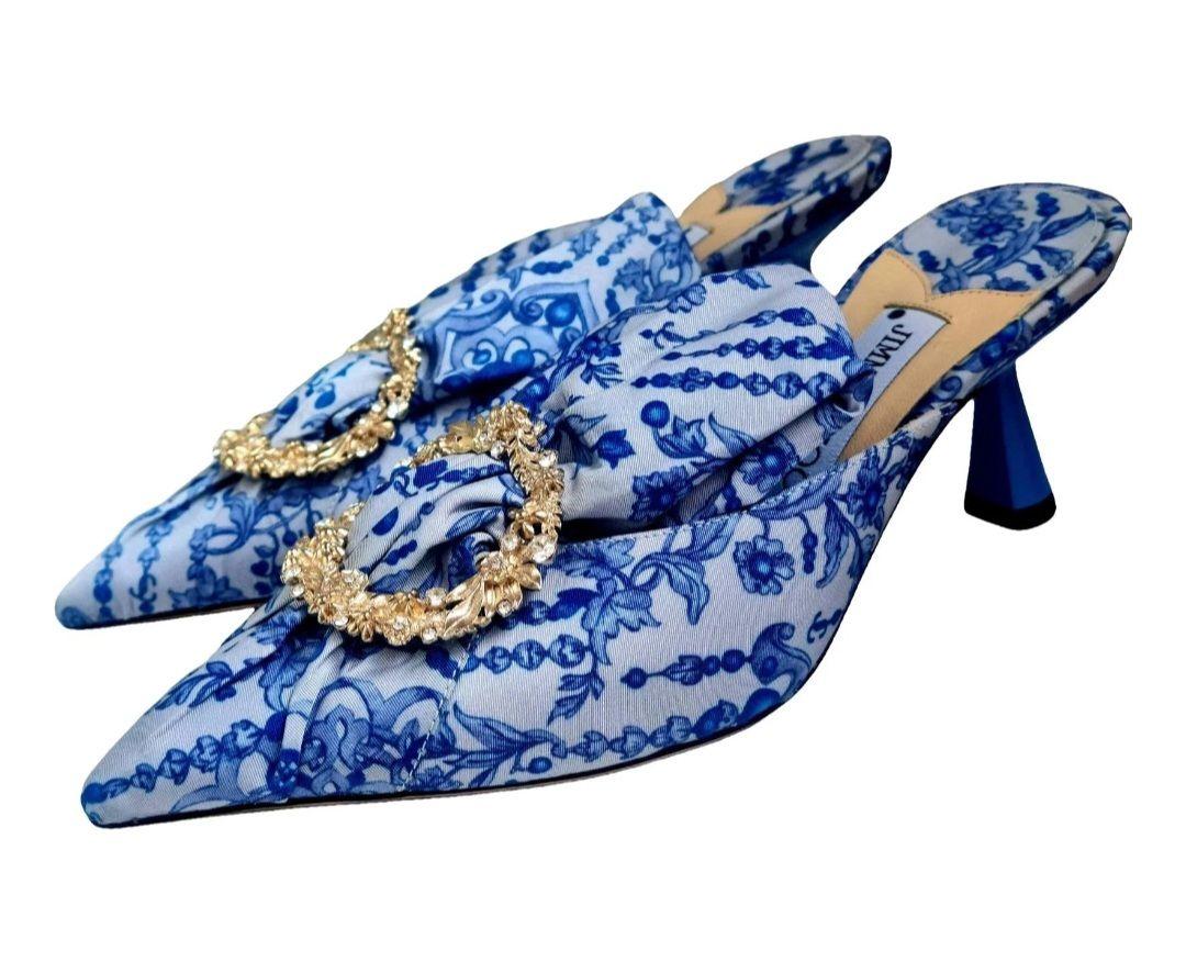 Jimmy Choo Blue And White Mules