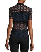 Navy Blue Star Lace Short Sleeved Blouse