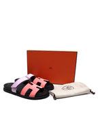 Hermes Chypre Sandals in Rose Peche and Violet Petale