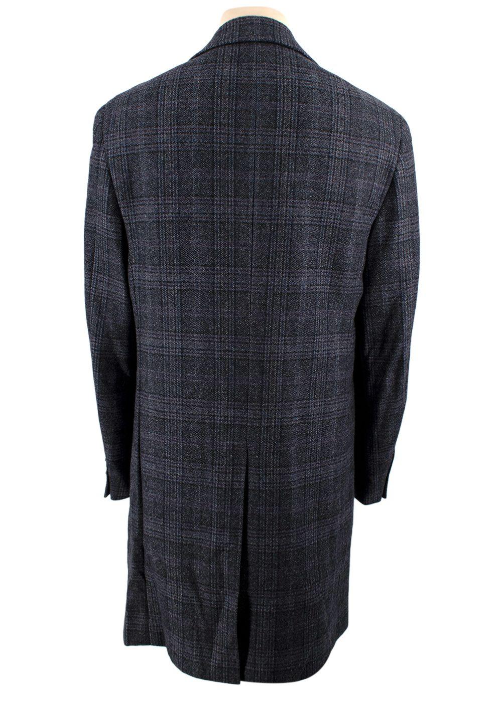 Canali Navy Check Kei Longline Coat
