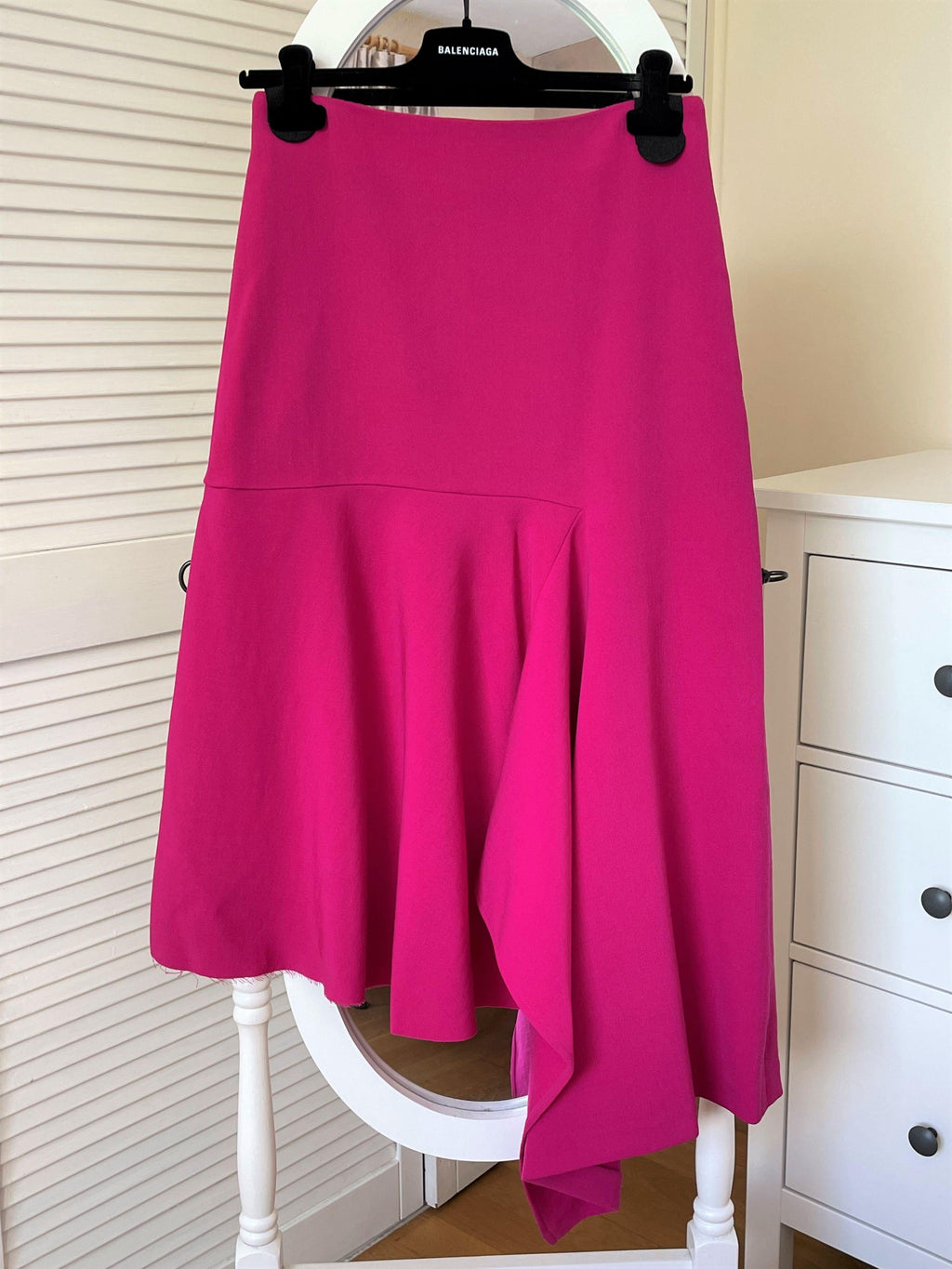 Fuchsia Wool Blend Asymmetric Midi Skirt