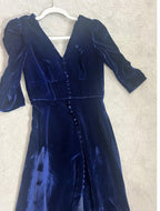 Saloni Blue Velvet Midi Dress