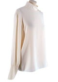 High Neck Shoulder Button Cream Silk Blouse