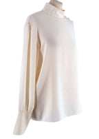 High Neck Shoulder Button Cream Silk Blouse