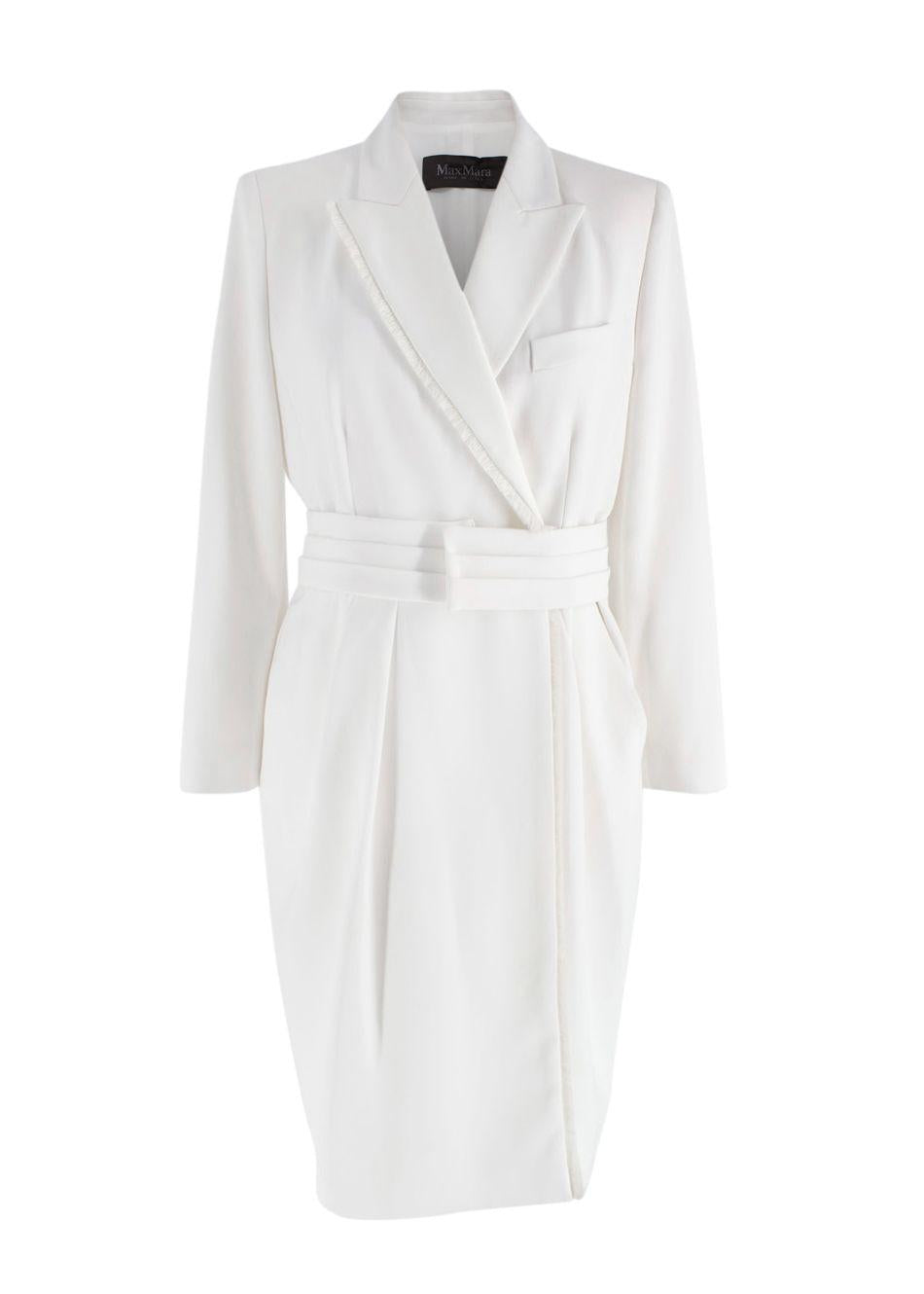 MaxMara White Blazer Dress With Fringe Trim Detail