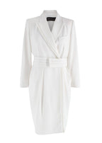 MaxMara White Blazer Dress With Fringe Trim Detail