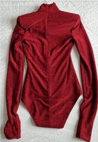 Alexandre Vauthier Burgundy Turtleneck Bodysuit
