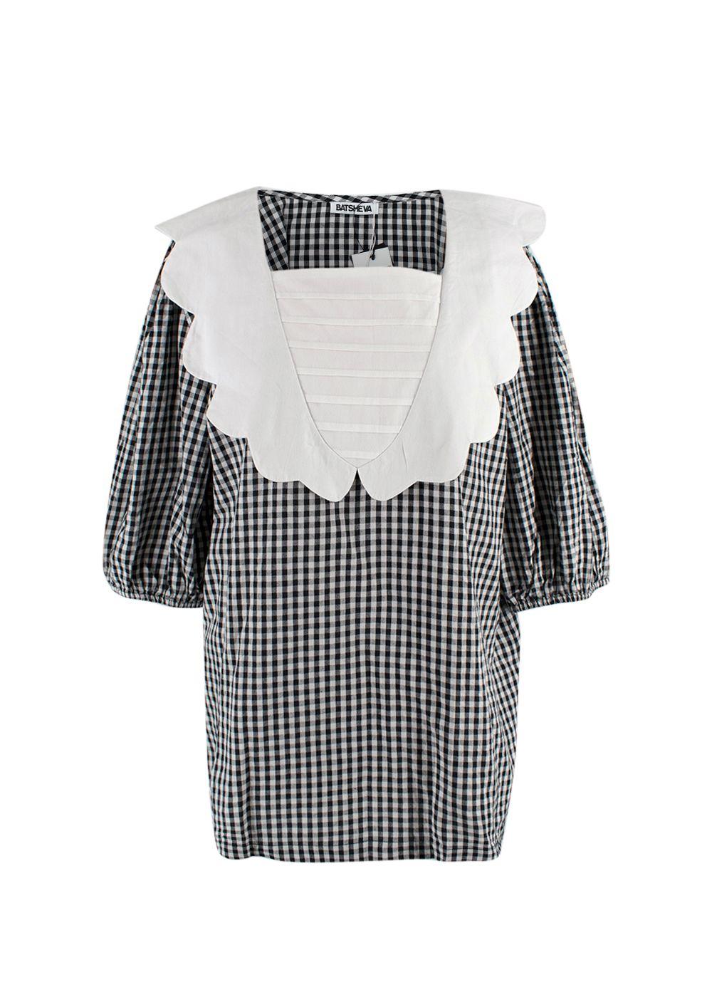 Batsheva Black and White Gingham Scalloped Collar Top