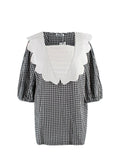 Batsheva Black and White Gingham Scalloped Collar Top