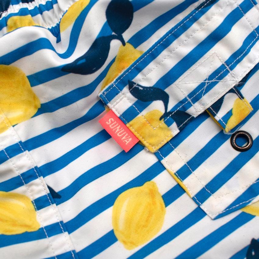 Sunuva Blue & Yellow Striped Lemons Print Swim Shorts