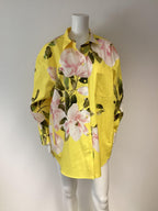 Valentino Yellow Floral Print Mini Shirt Dress